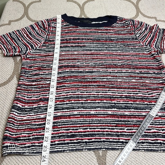 J. Crew Women's 100% Linen beadi Short Sleeve Sweater Red Blue White - Picture 11 of 12